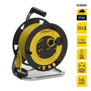 STANLEY ST-G SERISI 3*1,5 MM 50+2 MT BAHÇE TIPI MAKARALI UZATMA KABLO IP44 - SARI